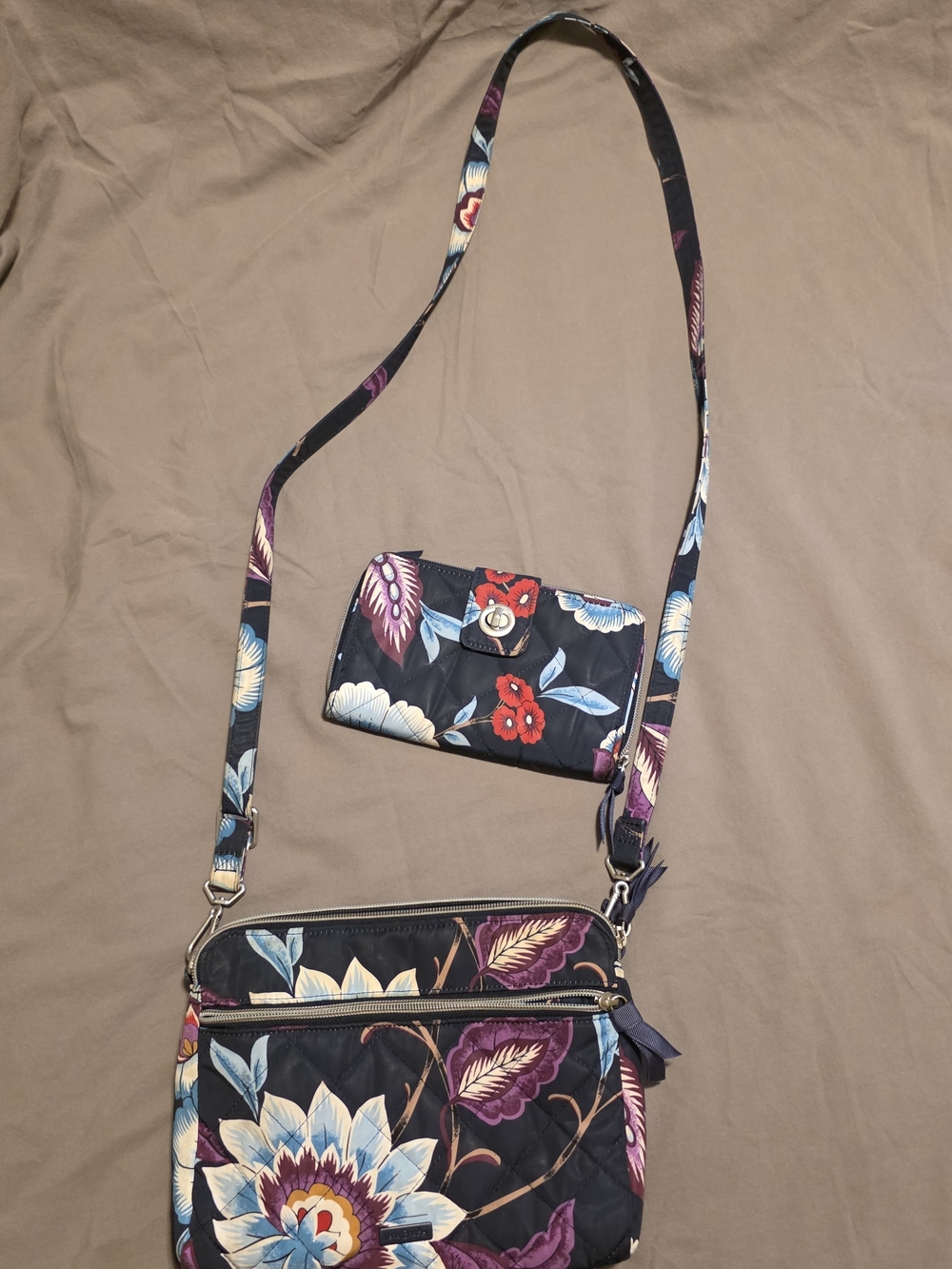 Vera Bradley Floral Quilted Crossbody Bag and Wallet Set - Black Floral